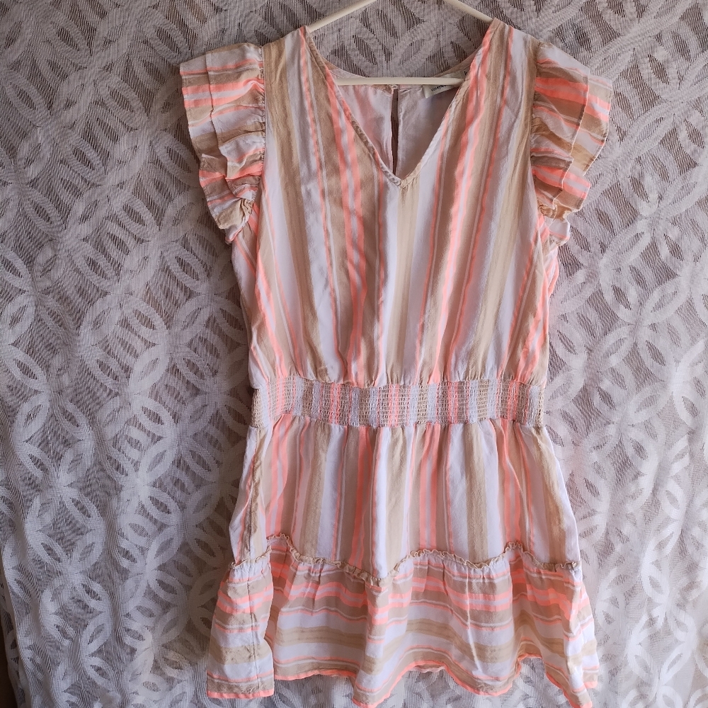Vineyard vines dress large pink tan striped shirt sleeves cotton - Picture 10 of 11